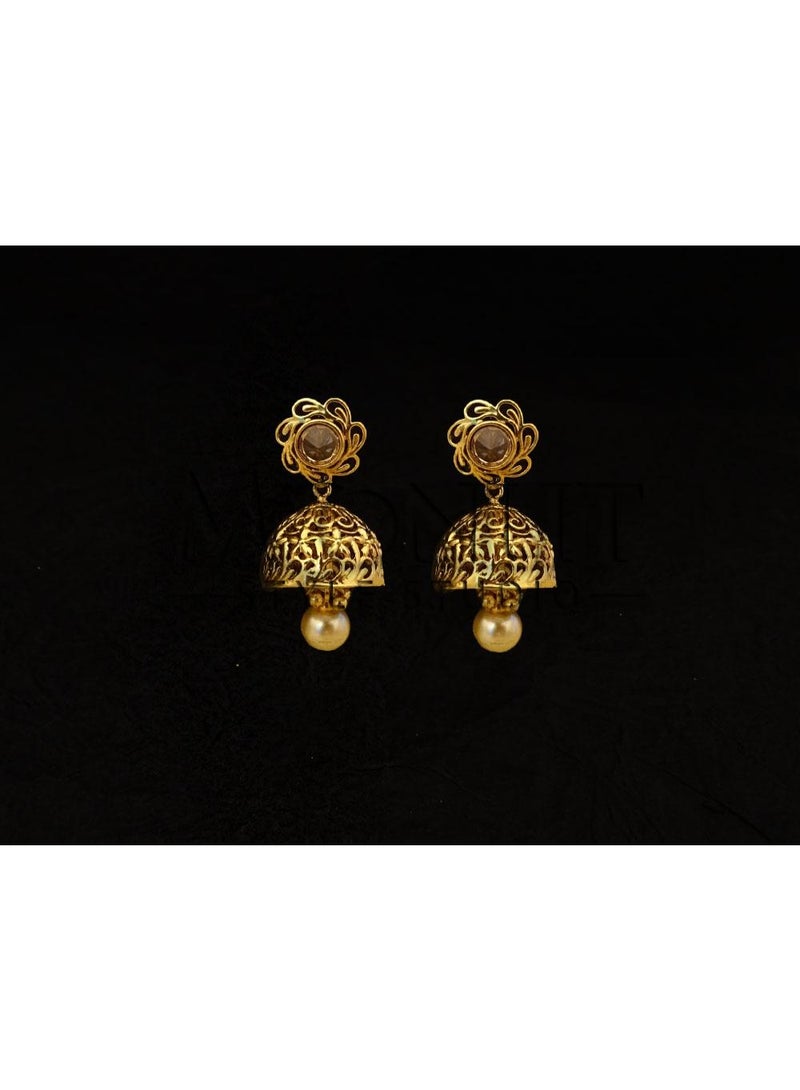 Antique Gold Toned Jhumka Earrings